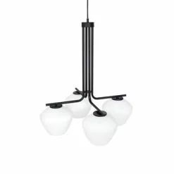 Konsthantverk DK Taklampa 4-Låg Svart/Opal 55cm